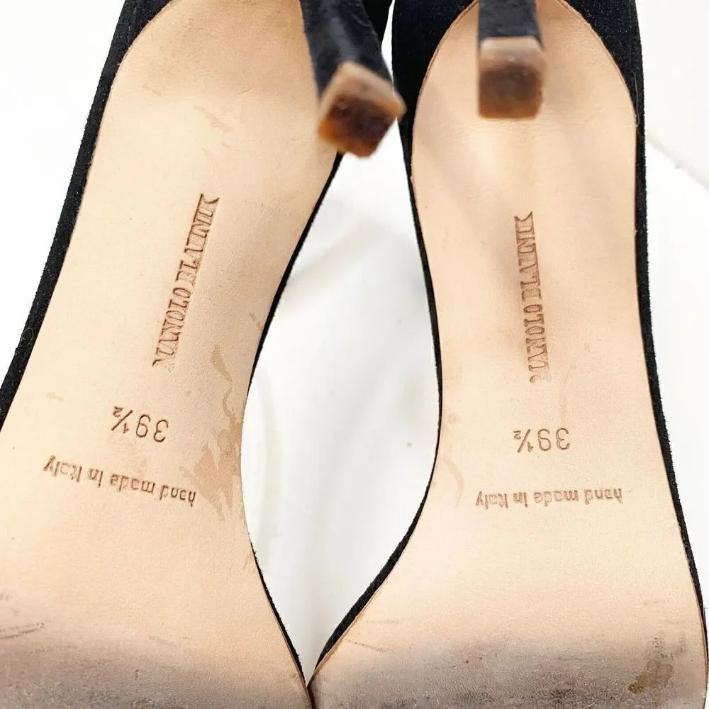 Manolo Blahnik Chaos High Heels in Two Tone Black Suede Tan 105 MM Sandals 39.5